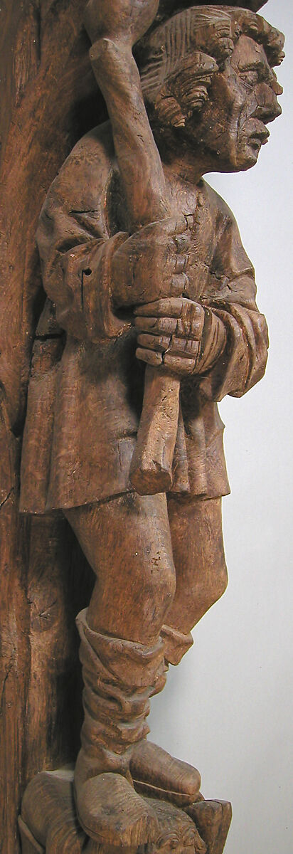 Architectural Support with a Peasant Holding a Club, Oak, French