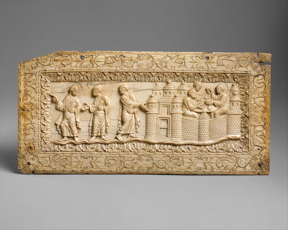 Plaque with Scenes at Emmaus, Elephant ivory, Carolingian