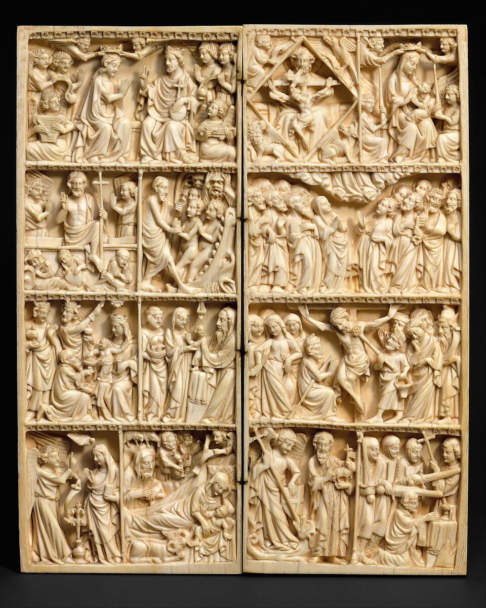 Diptych with Scenes of the Life of Christ and the Virgin, Saint Michael, John the Baptist, Thomas Becket, and the Trinity, Elephant ivory, German 