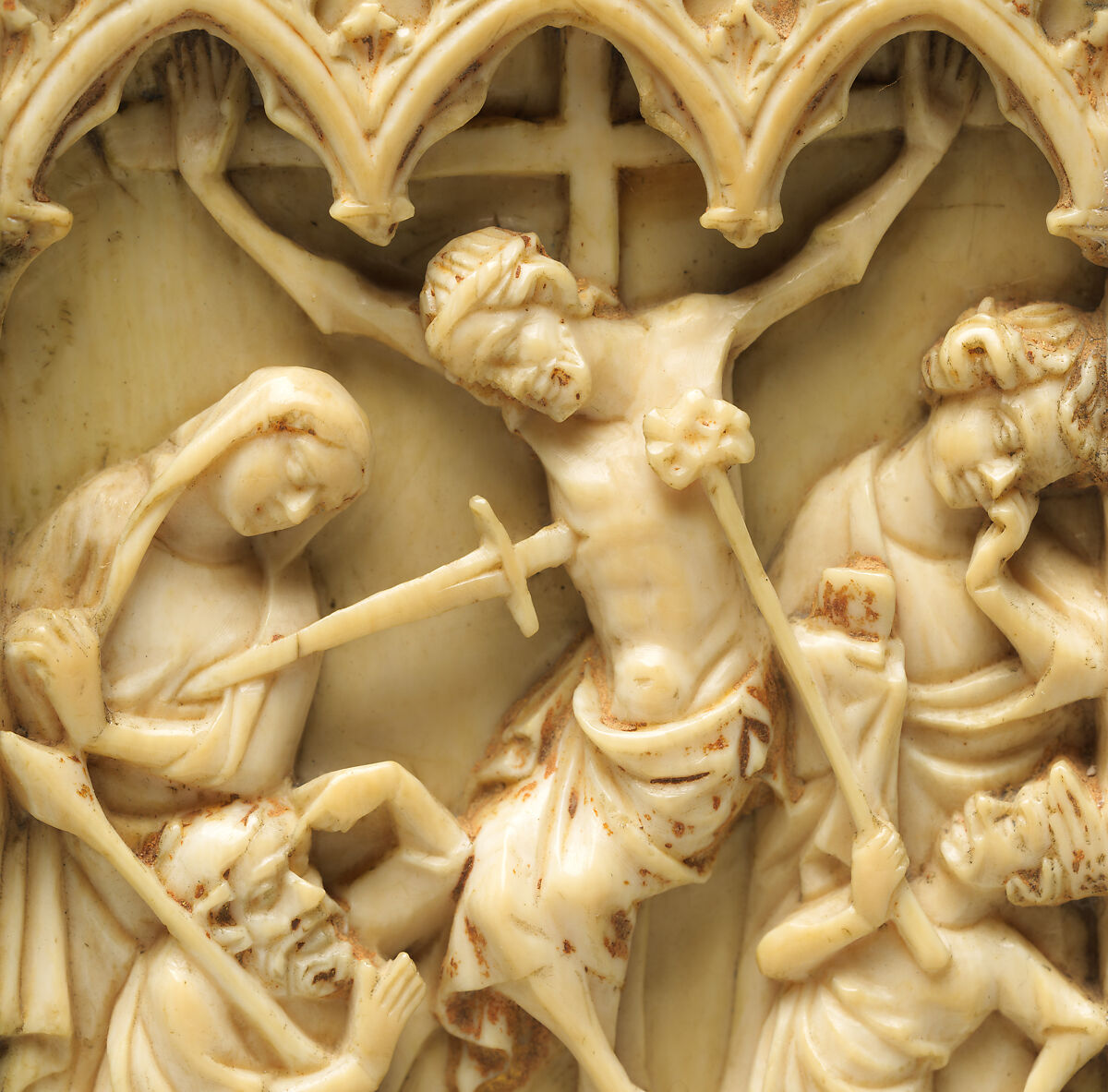 Pax with the Crucifixion, Elephant ivory and copper gilt, South German