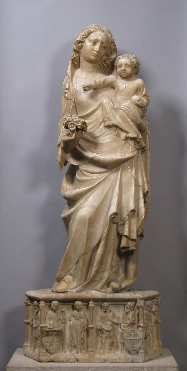 Standing Virgin and Child with Pedestal, Alabaster, French 