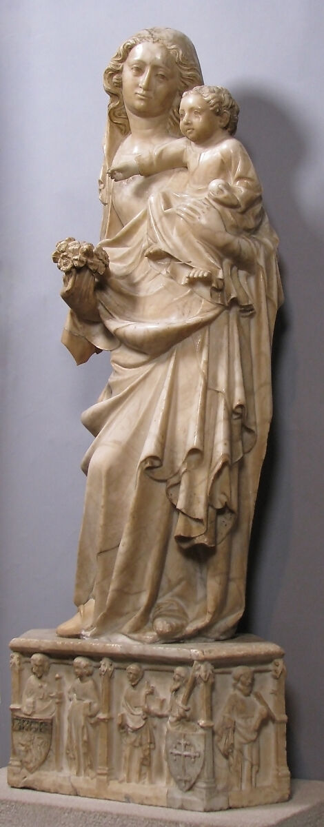 Standing Virgin and Child with Pedestal, Alabaster, French