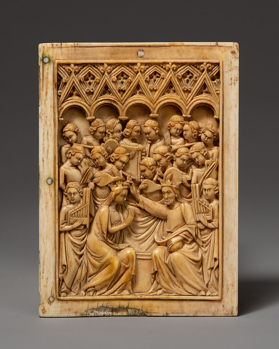 Right Leaf of a Diptych with Coronation of the Virgin, Elephant ivory, Italian 