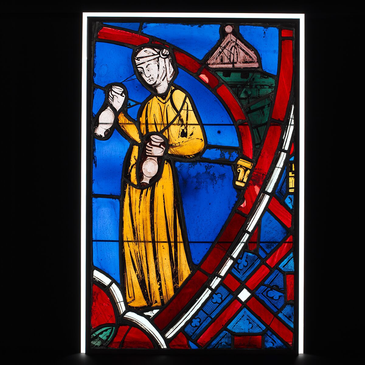 Woman Dispensing Poison from the Legend of Saint Germain of Paris, Pot-metal glass, vitreous paint, French 