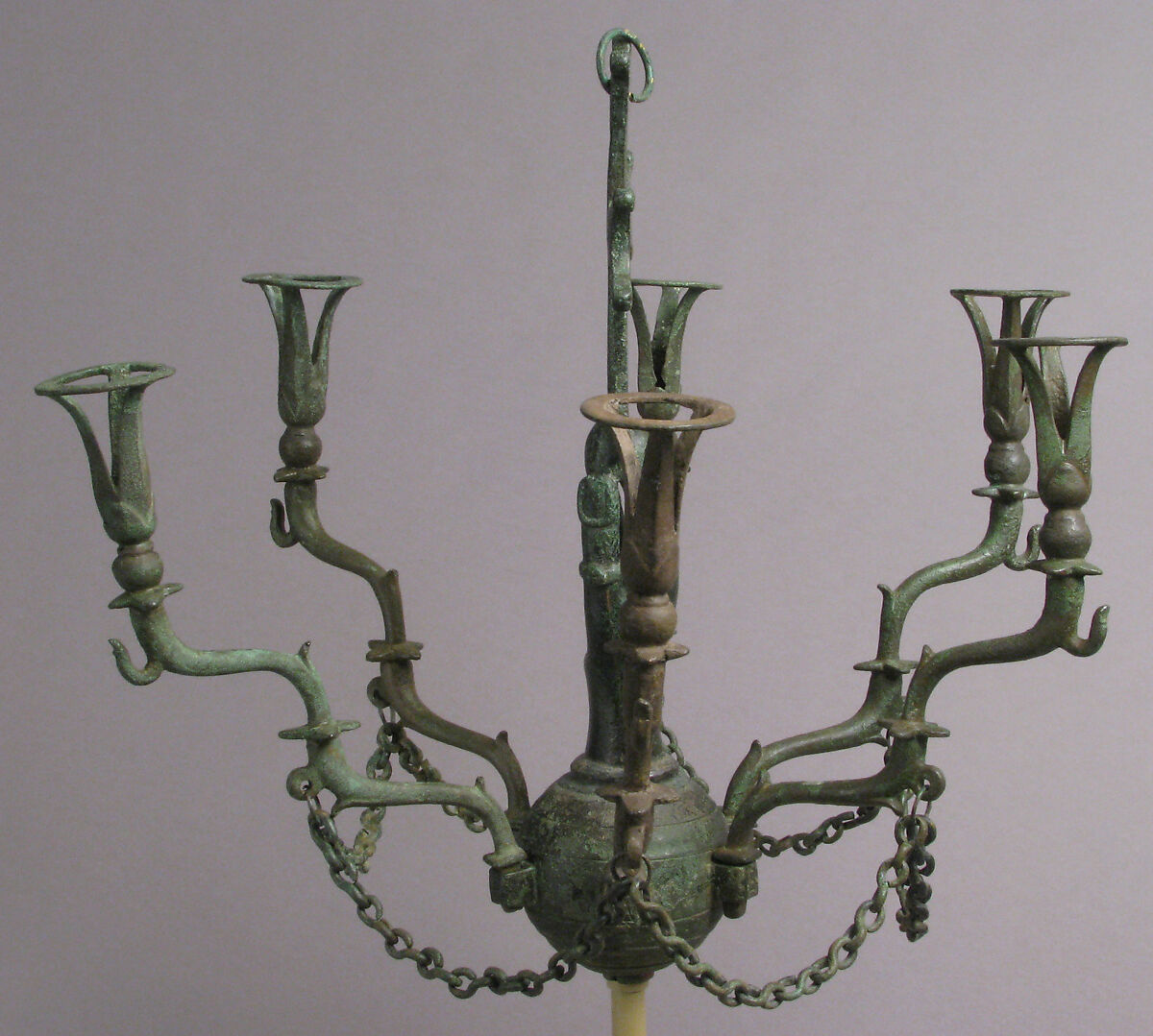 Hanging Lamp with a Hand Holding a Cross, Copper alloy, Byzantine