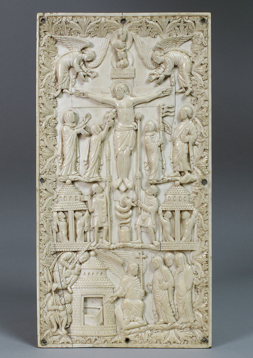 Plaque with the Crucifixion and the Holy Women at the Tomb, Ivory, Carolingian 