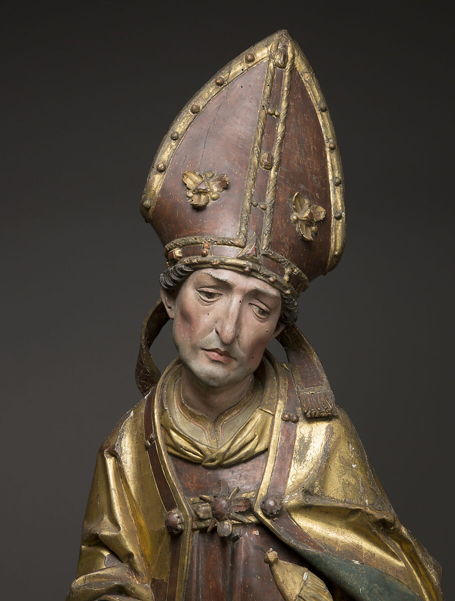 Standing Bishop, Workshop of Tilman Riemenschneider (German, 1460–1531), Limewood with paint and gilding, German