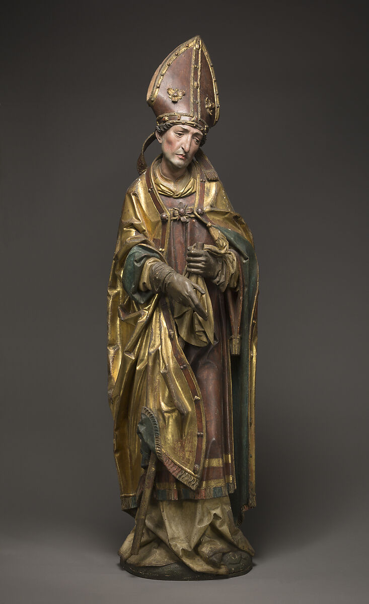 Standing Bishop, Workshop of Tilman Riemenschneider (German, 1460–1531), Limewood with paint and gilding, German