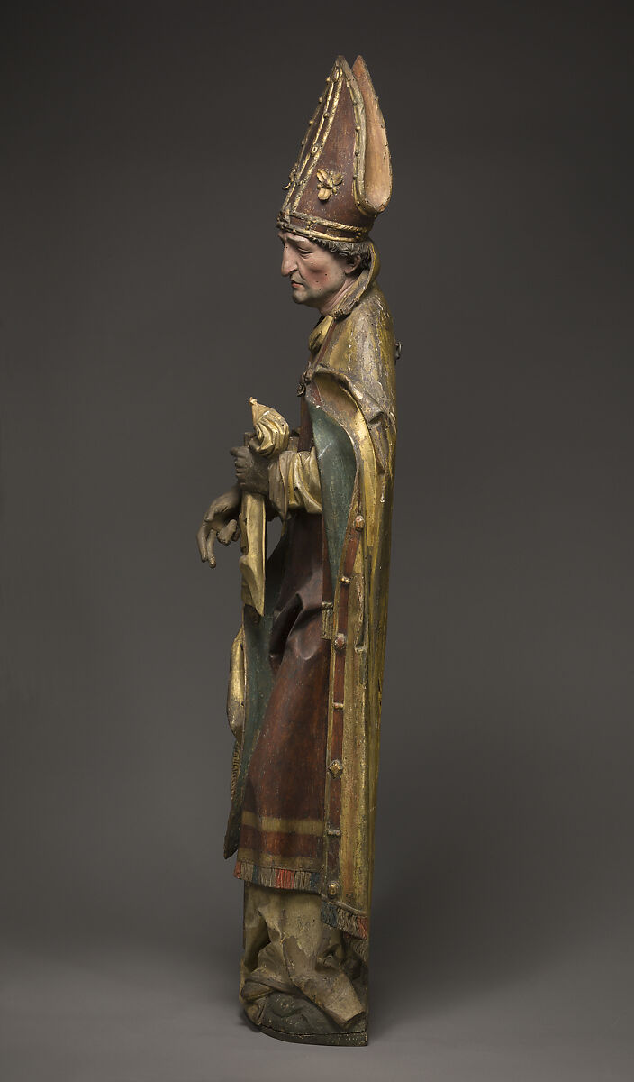 Standing Bishop, Workshop of Tilman Riemenschneider (German, 1460–1531), Limewood with paint and gilding, German