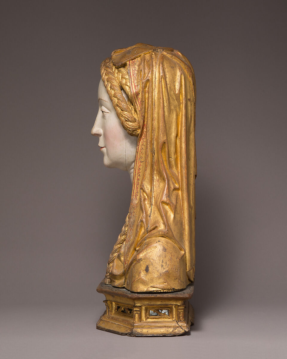 Reliquary Bust of a Female Saint, Oak, painted and gilded, and human remains, South Netherlandish