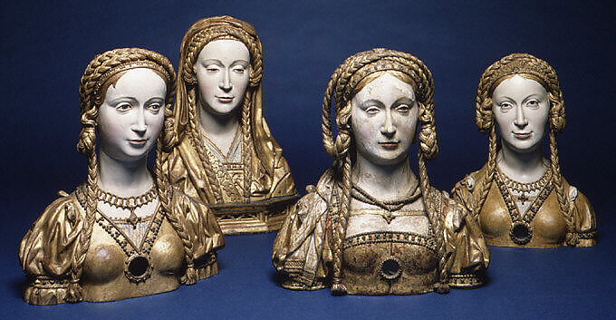 Reliquary Bust of a Female Saint, Oak, painted and gilded, and human remains, South Netherlandish