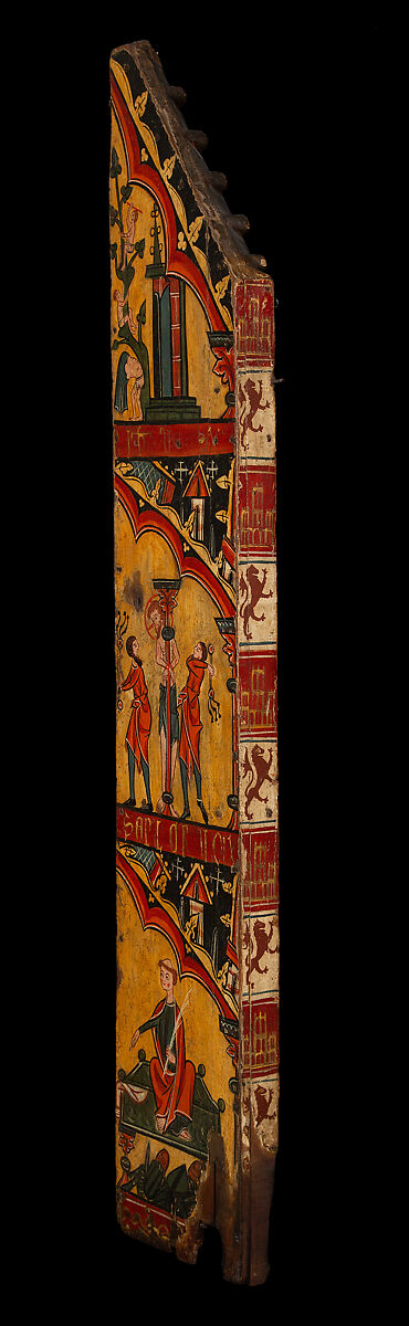 Scenes from the Life of Christ: Disrobing Youths from the Entry into Jerusalem, Flagellation, and Angel at the Sepulchre, Tempera on wood, Spanish