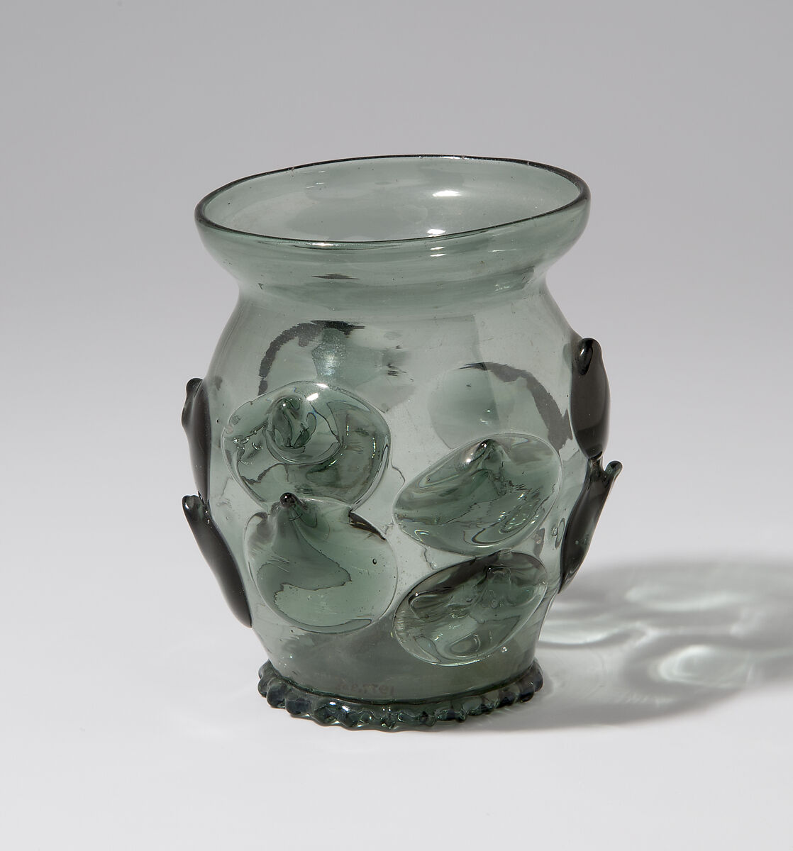 Beaker (Krautstrunk), Free-blown glass with applied decoration, German 