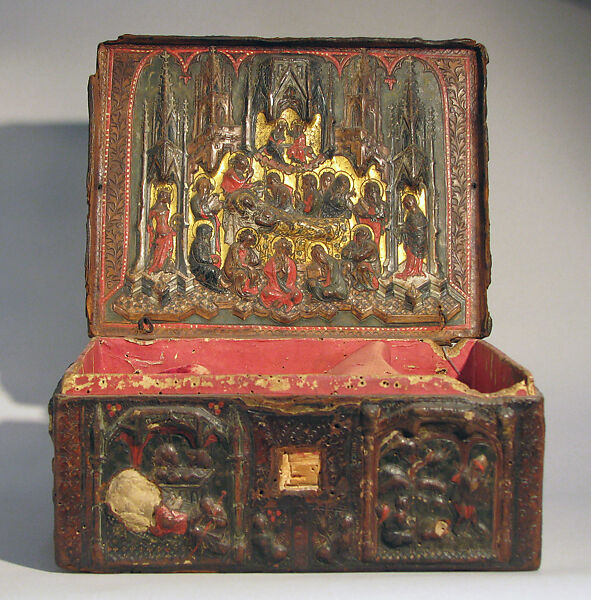 The Guennol Leather Casket, Leather (Cuir bouilli), tooled with polychromy and gilding, South Netherlandish 