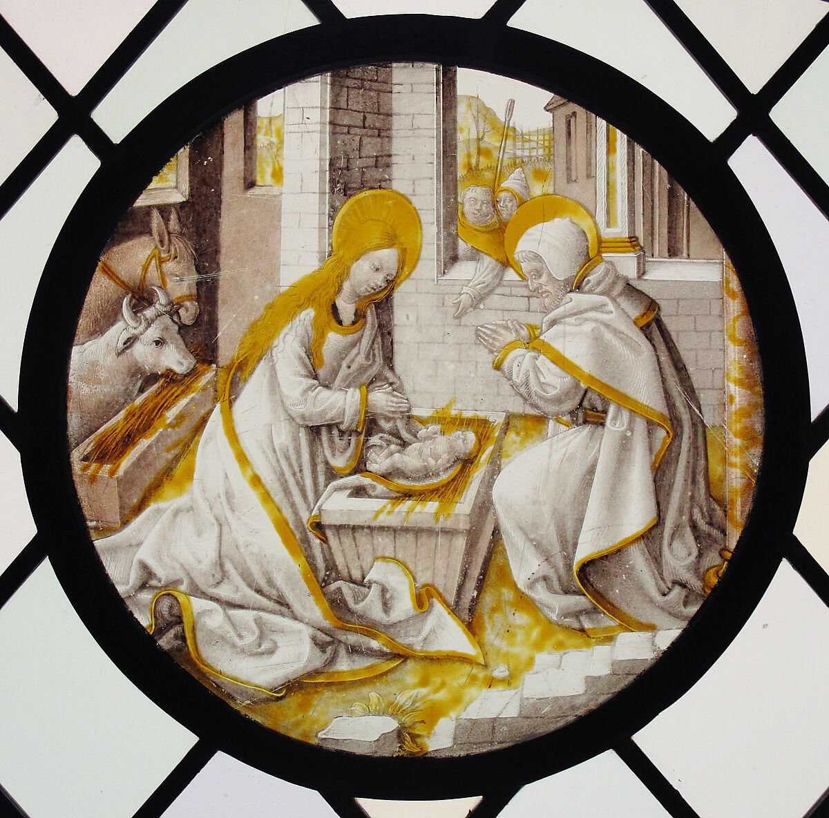 Roundel with the Nativity, Colorless glass, vitreous paint and silver stain, South Netherlandish 