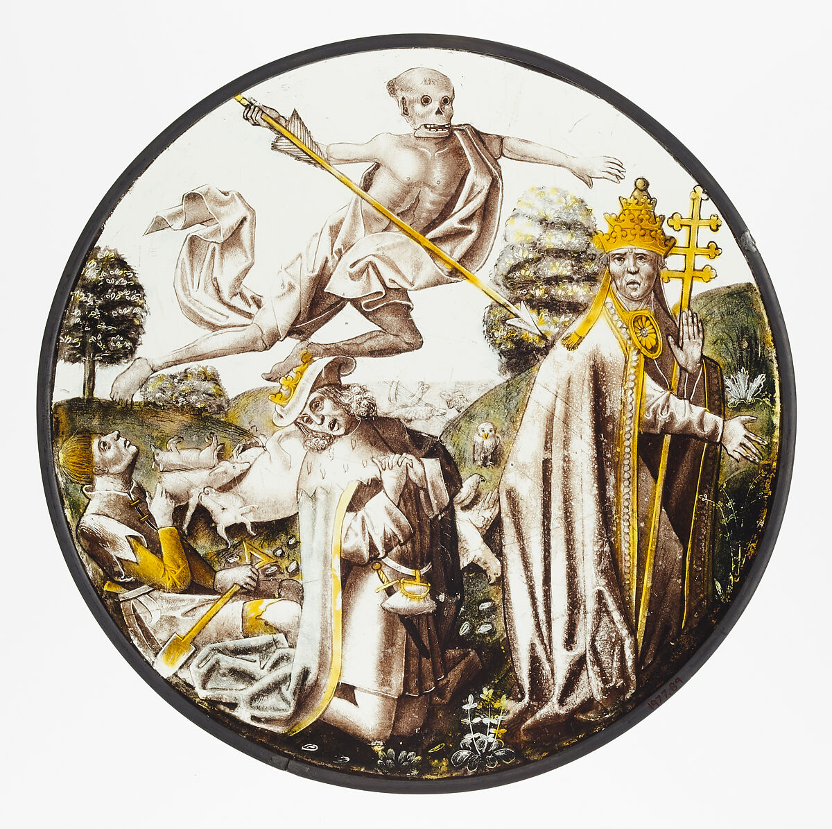 Roundel with Vanitas, Colorless glass, vitreous paint and silver stain, North Netherlandish
