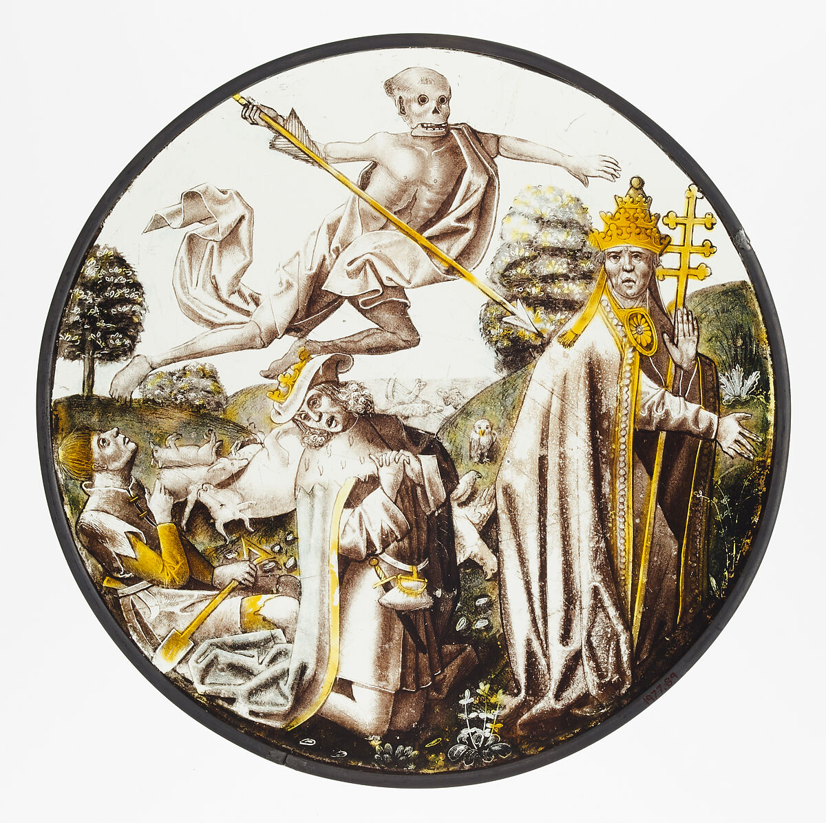 Roundel with Vanitas, Colorless glass, vitreous paint and silver stain, North Netherlandish 