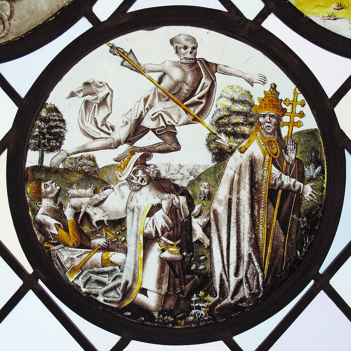 Roundel with Vanitas, Colorless glass, vitreous paint and silver stain, North Netherlandish