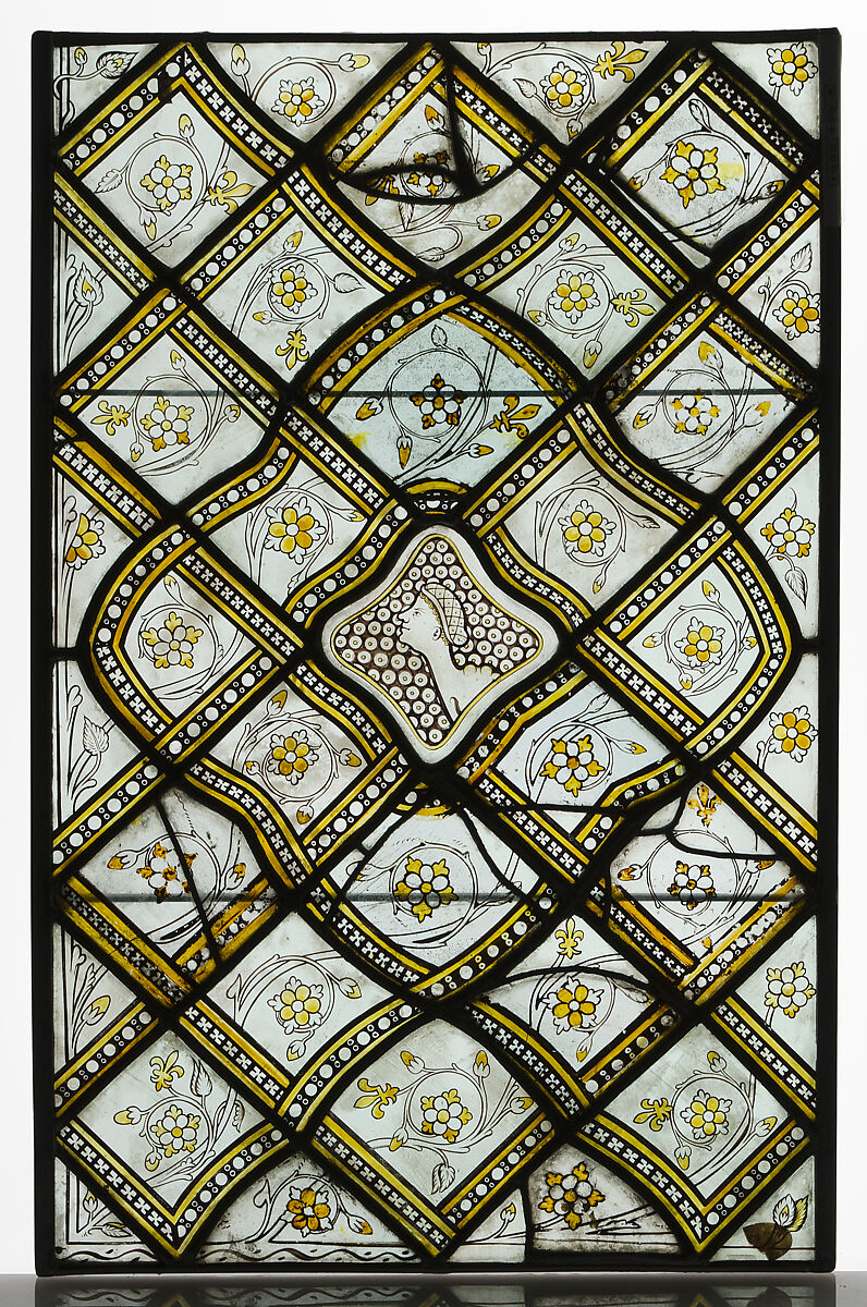 Grisaille Panel with Grotesques, White and pot-metal glass with vitreous paint, French 