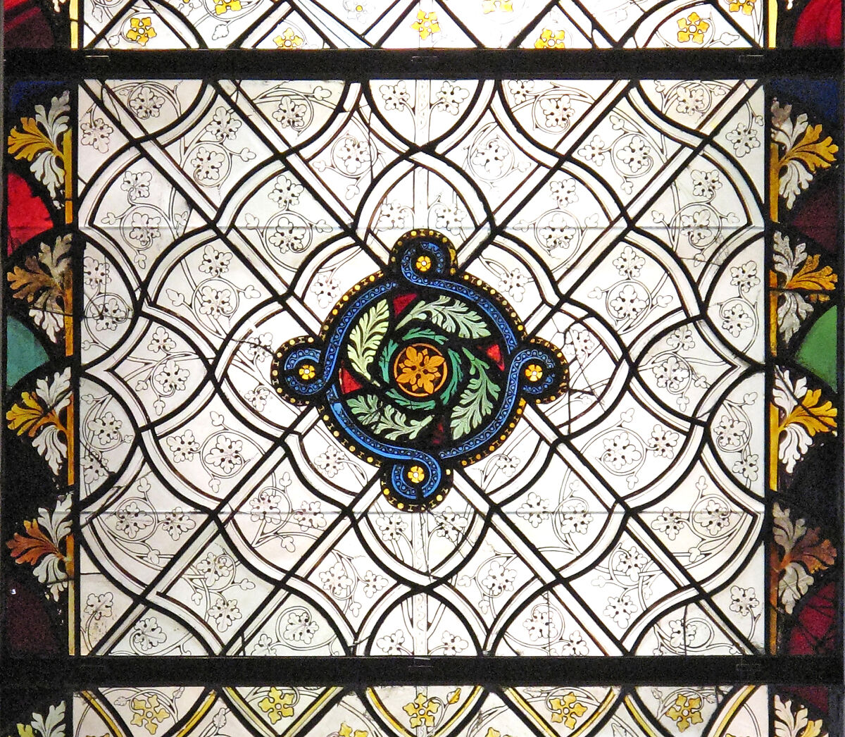 Grisaille Panel with Foliate Pattern, Pot-metal glass, colorless glass, silver stain, and vitreous paint, French 