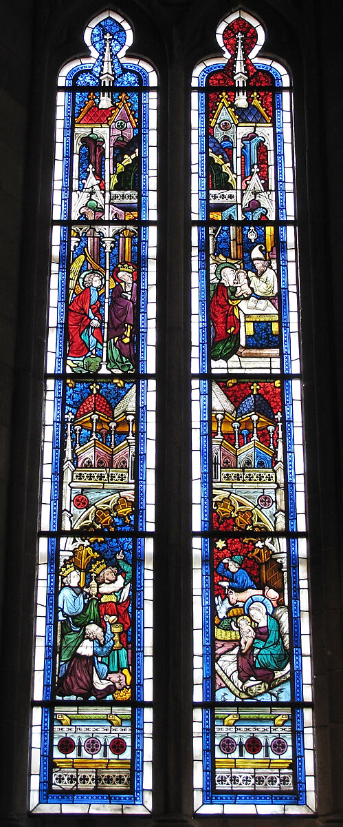 The Presentation in the Temple, Pot-metal and colorless glass, vitreous paint and silver stain, Austrian