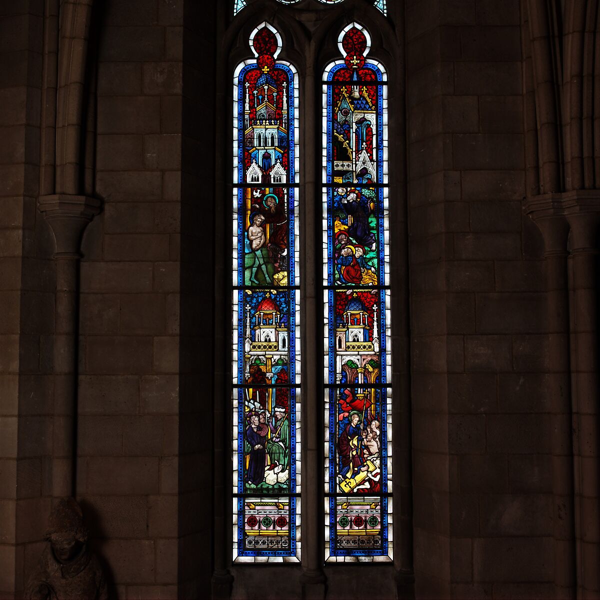 The Baptism of Christ, Pot-metal and colorless glass, vitreous paint and silver stain, Austrian