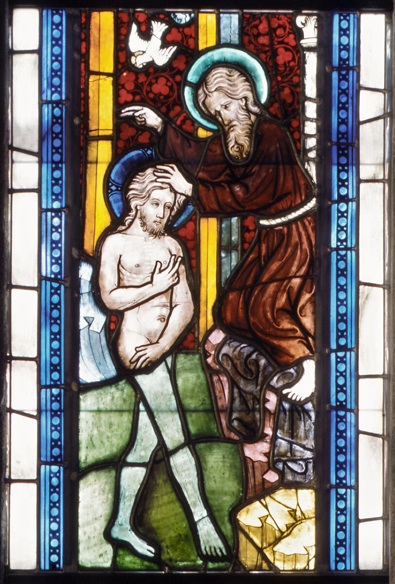 The Baptism of Christ, Pot-metal and colorless glass, vitreous paint and silver stain, Austrian 