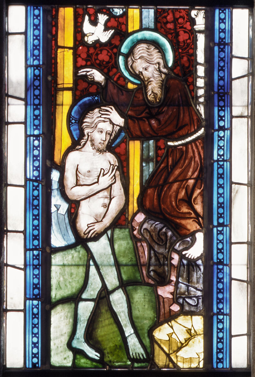 The Baptism of Christ, Pot-metal and colorless glass, vitreous paint and silver stain, Austrian