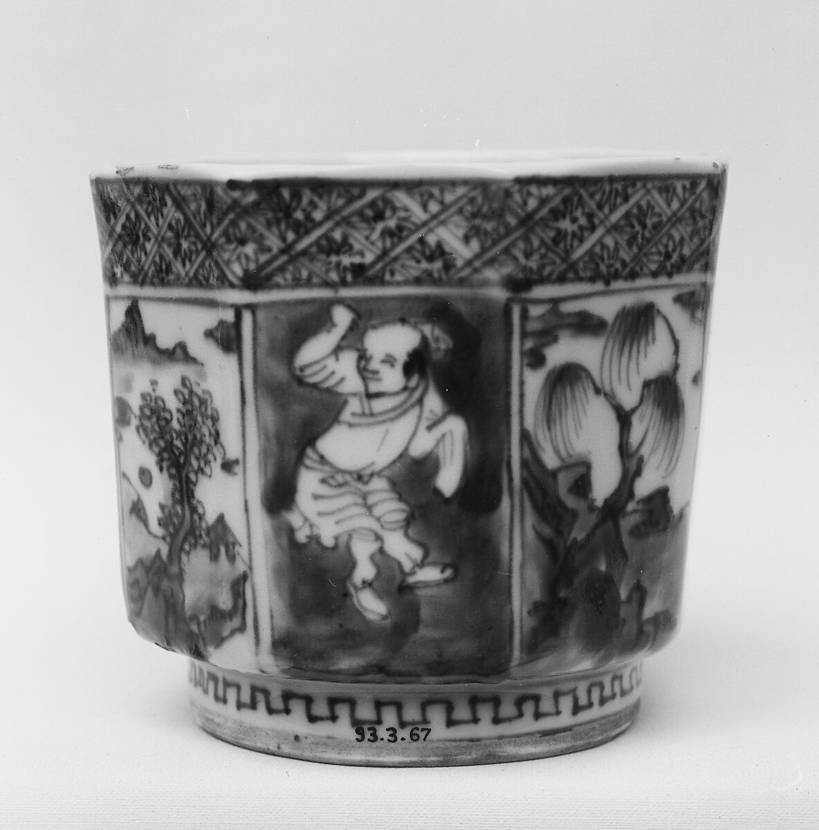 Hexagonal Cup with Chinese Figures and Landscapes, Porcelain with underglaze blue (Hizen ware; Imari type), Japan 
