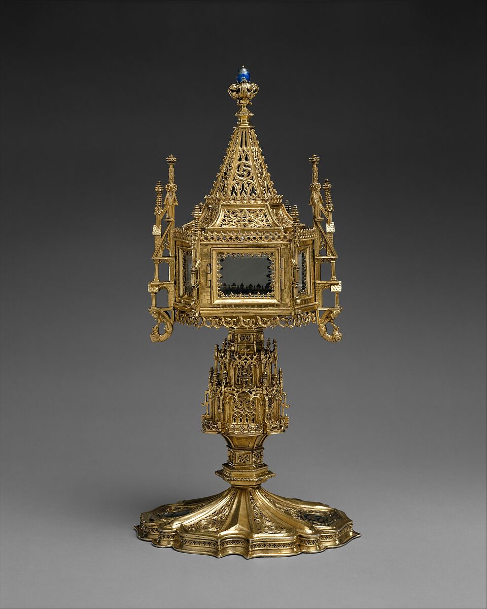 Monstrance, Silver, silver gilt, translucent and opaque enamels, rock crystal, Spanish 