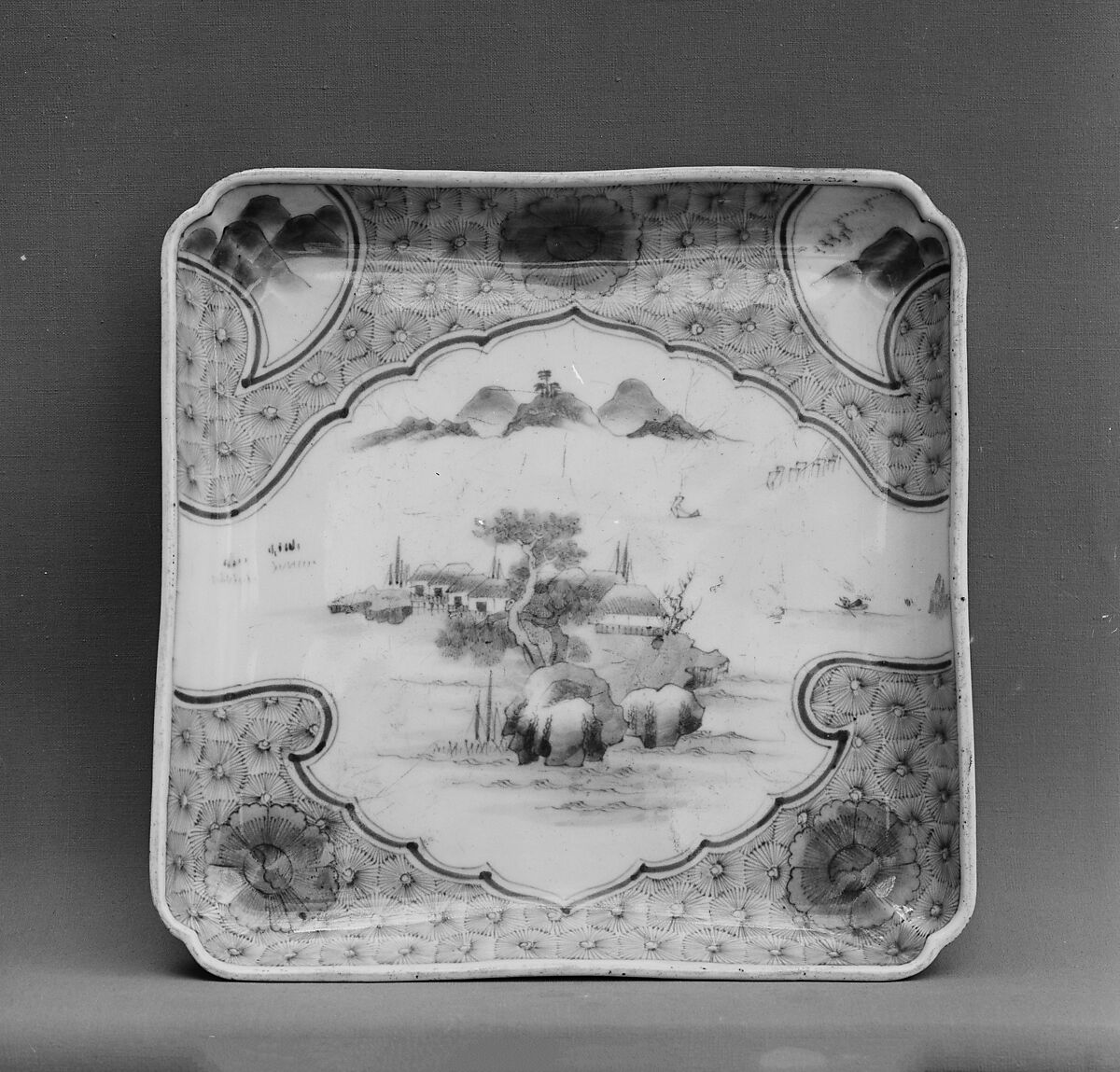 Square Dish, White porcelain decorated with blue under the glaze (Arita ware, Imari type), Japan 