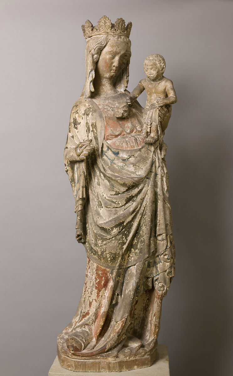 Virgin and Child, Limestone, paint, gilt, French 