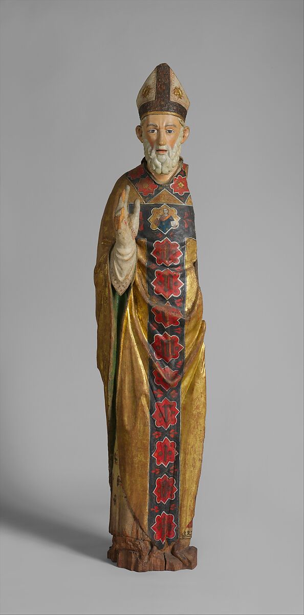 Blessing Bishop (Saint Nicholas of Bari), Poplar, paint, gilt, Central Italian 