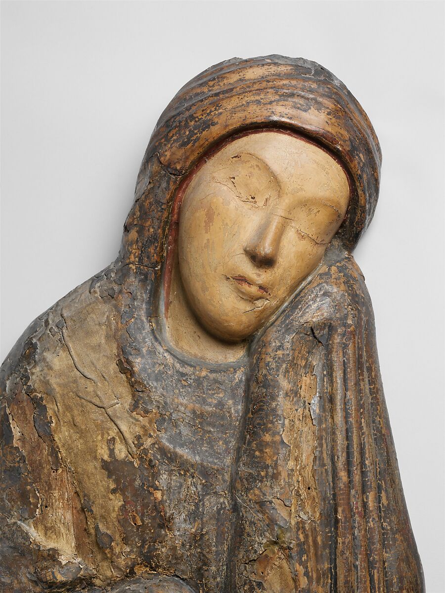 Mourning Virgin, Poplar covered with canvas, gesso,and  tin foil; oil glazes, Italian