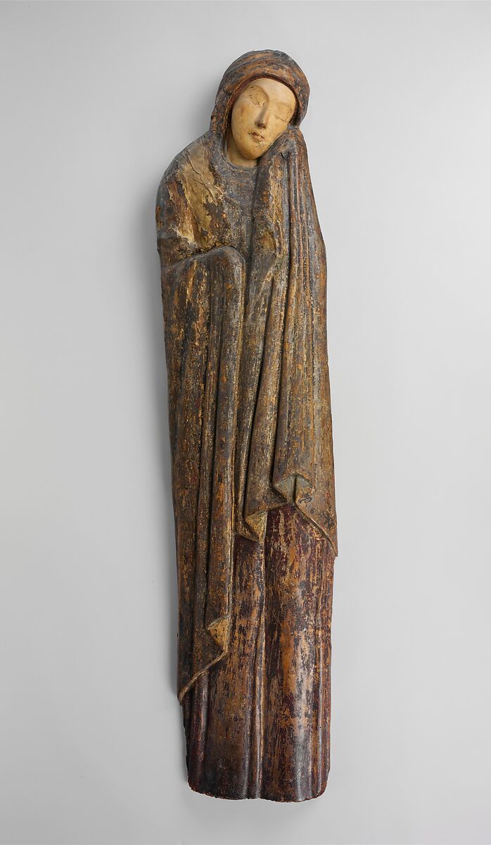 Mourning Virgin, Poplar covered with canvas, gesso,and  tin foil; oil glazes, Italian 