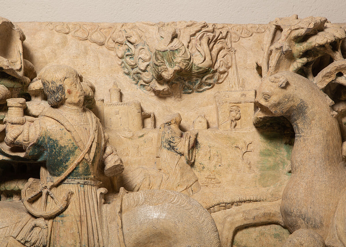 Saint Hubert and the Stag, Limestone with paint, East French