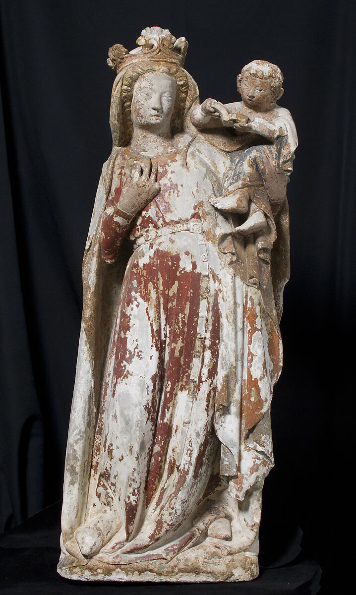 Standing Virgin and Child, Stone, paint, French 