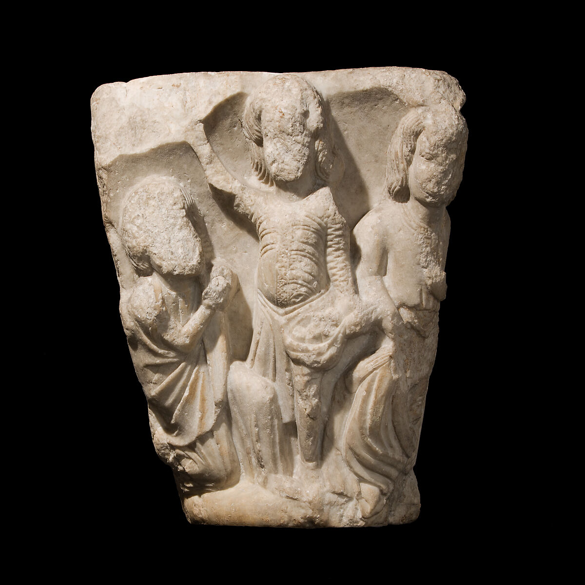 Double Capital Fragment with the Stoning of St. Stephen, Marble, French 