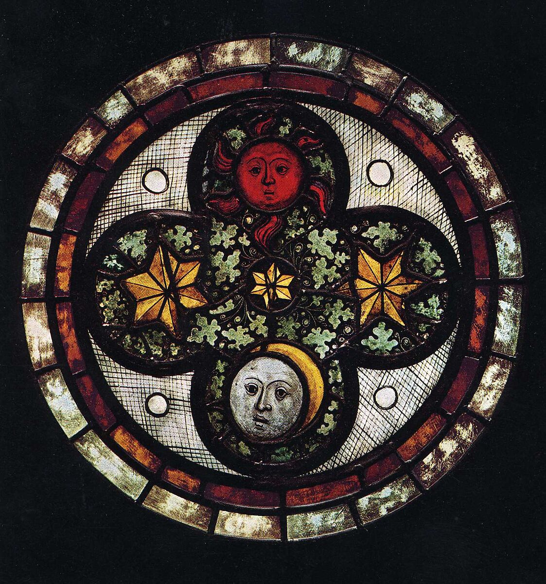 Roundel, Pot-metal glass, colorless glass, and vitreous paint, Austrian