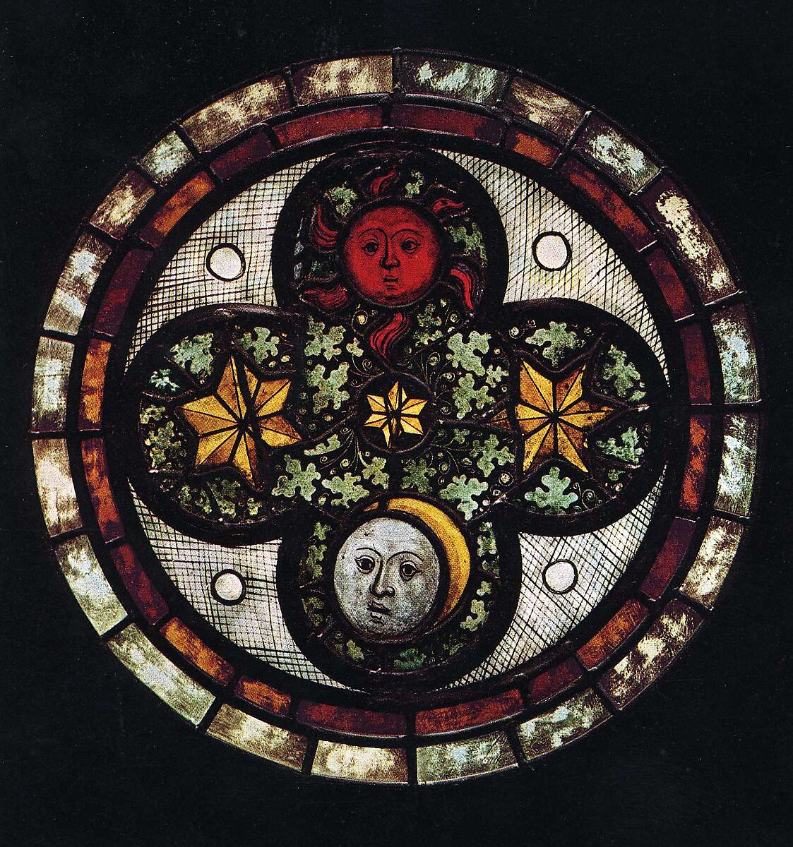 Roundel, Pot-metal glass, colorless glass, and vitreous paint, Austrian 