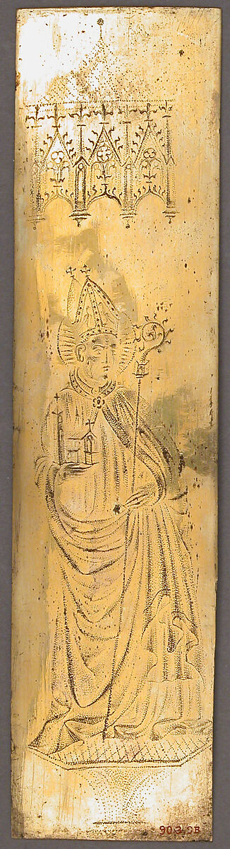 Panel from a Triptych with Bishop Saint, Copper-gilt, German 