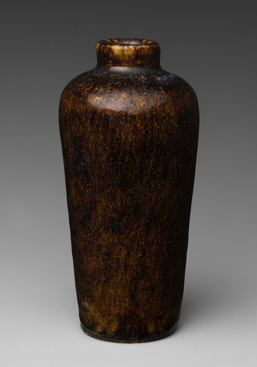 Vase, Pottery covered with a mottled glaze, flecked with blue (Satsuma ware), Japan