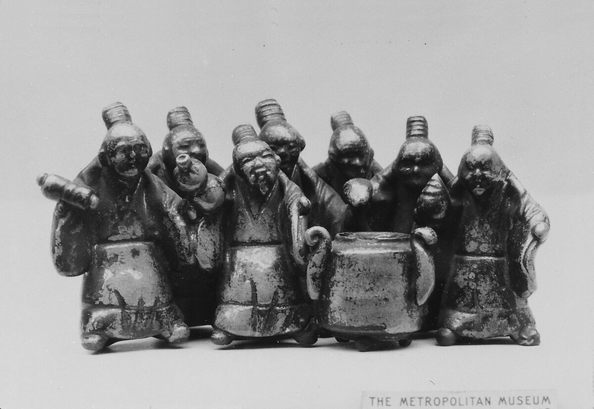 Group of Sennin Standing Around a Camp Kettle, Faience covered in craquelé glazes (Raku ware), Japan 