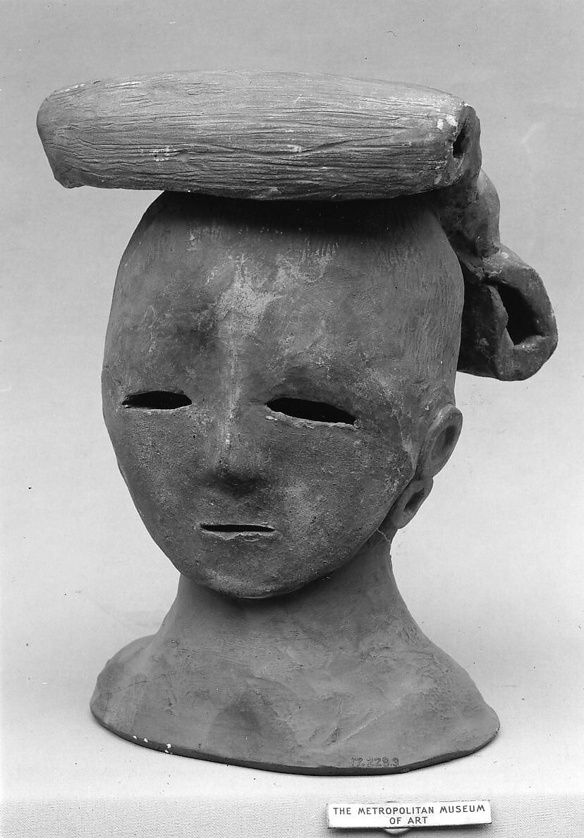 Head of a Female Haniwa Figure with Headdress, Earthenware, Japan 