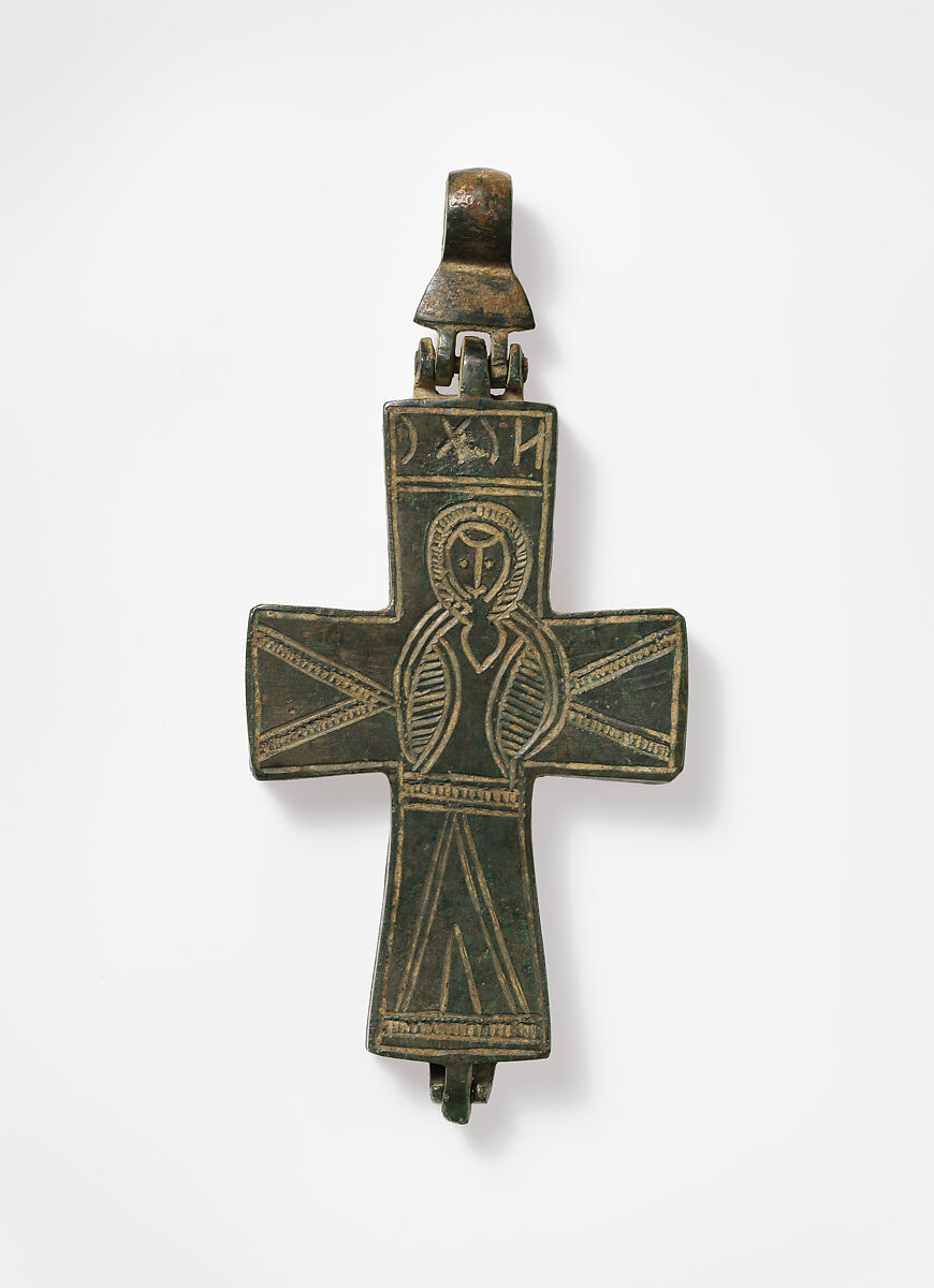 Reliquary Cross with Christ and the Virgin, Copper alloy, Byzantine