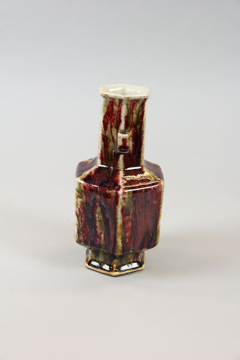 Hexagonal vase with tubular handles, Porcelain with flambé glaze (Jingdezhen ware), China