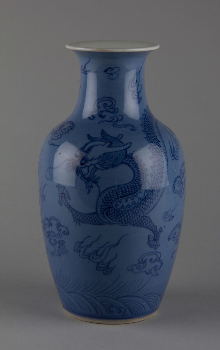 Vase with dragons, Porcelain painted in cobalt blue under light blue glaze (Jingdezhen ware), China 