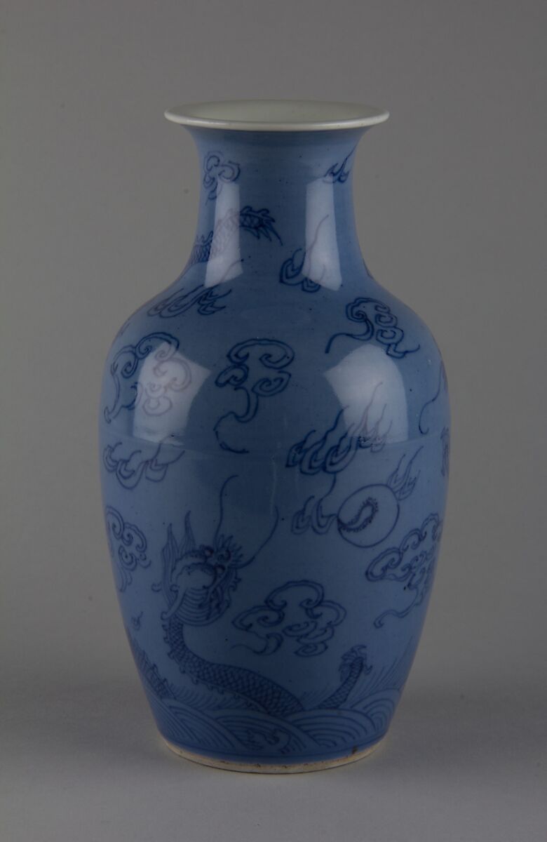 Vase with dragons, Porcelain painted in cobalt blue under light blue glaze (Jingdezhen ware), China