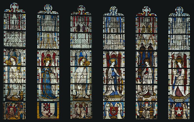 The Virgin Mary and Five Standing Saints above Predella Panels
