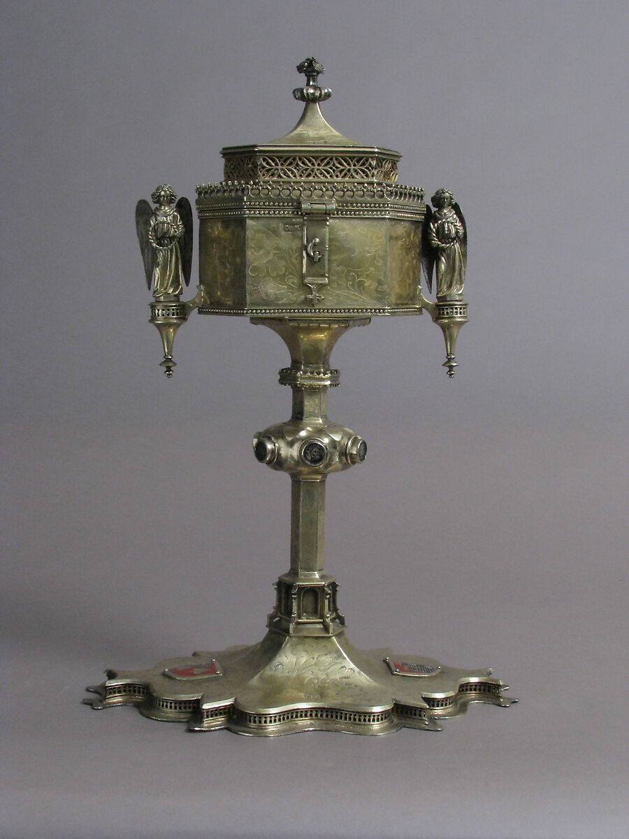 Footed Pyx, Silver, silver-gilt with opaque enamel, Spanish (?) 